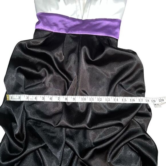 IZ BYER DRESS Color Block Junior Ruffle White Purple Black Tie Back Dress Size 5 - Picture 7 of 8